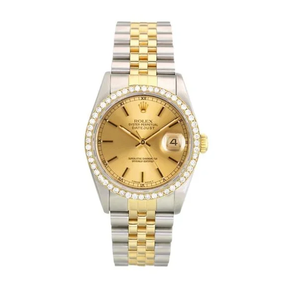 ROLEX DATEJUST CHAMPAGNE INDEX DIAL DIAMOND 18K GOLD & STEEL JUBILEE WATCH 16233 - Picture 2 of 7